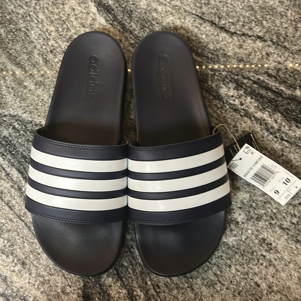 Adidas Adilette Comfort Slides Navy/White M9 or W10 - Picture 2 of 6